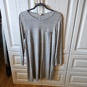 Gray Long Sleeve Dress Tee Shirt Dress